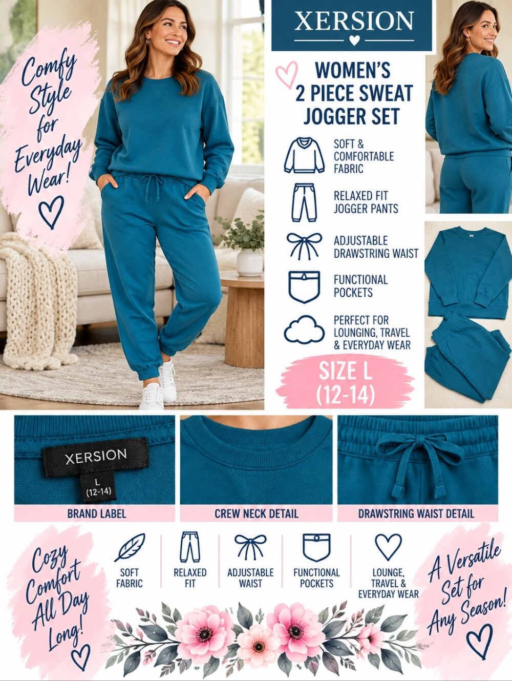 Xersion Women's large teal 2 piece sweat jogger set #35